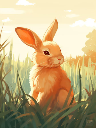 Rabbit in the grass. Vector illustration of a cute rabbit.の素材