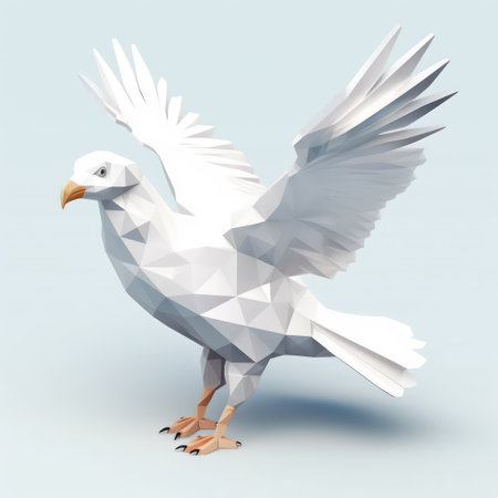 Low poly image of a white seagull on a blue backgroundの素材