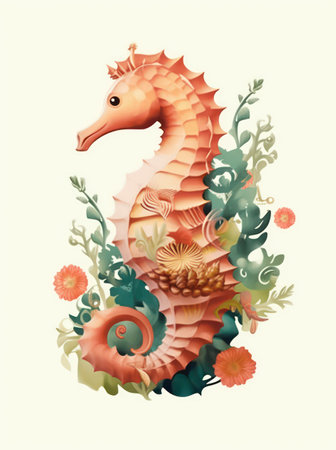 Sea horse with flowers and plants. Vector illustration. Eps 10.の素材