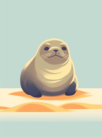 Cute seal sitting on the sand. Vector illustration in retro styleの素材