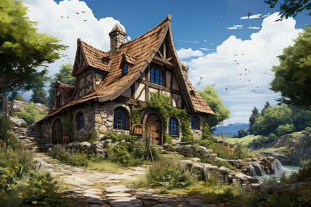 3D rendering of a fairy tale house in a fantasy world.の素材