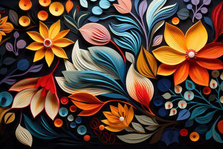 Abstract floral background with colorful flowers, leaves and berries. Vector illustration.の素材