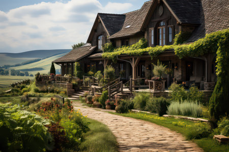 Beautiful summer landscape in the village. Country house in the village.の素材