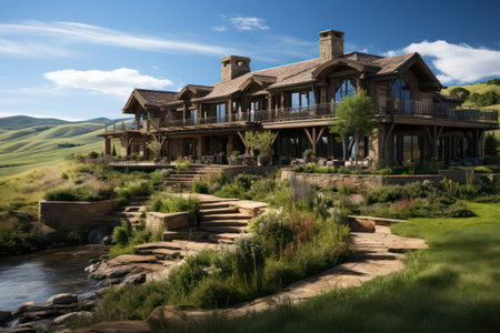 Luxury Home in the desert with a river in the backgroundの素材