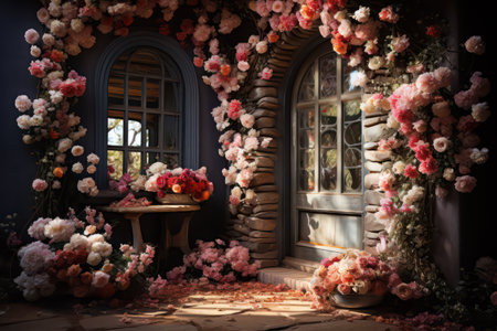 Beautiful flowers in the interior of an old house, vintage styleの素材
