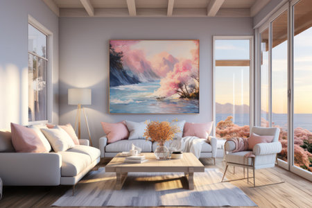 Modern living room interior design. 3D render concept. Mock upの素材
