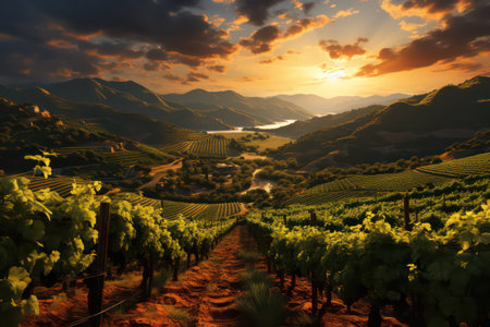 Vineyards in Lavaux region, Switzerland. Sunrise over vineyardsの素材