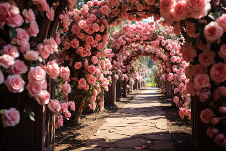 Beautiful pink roses on the way to the garden in Thailand.の素材
