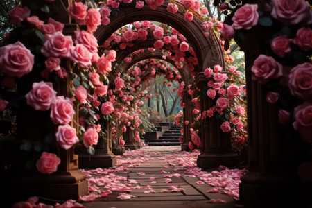 Pink roses blooming in the garden. Beautiful flowers in the park.の素材