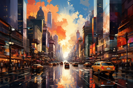Traffic on the road in New York City, United States.の素材