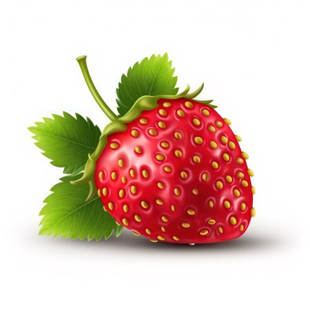 Strawberry with leaf isolated on white background. Vector illustration.の素材