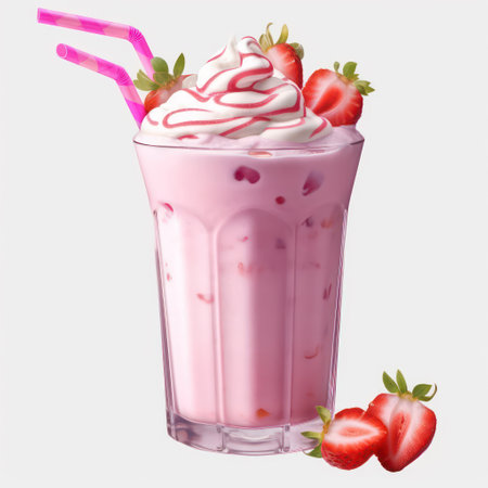 Strawberry milkshake isolated on white background. 3d illustrationの素材