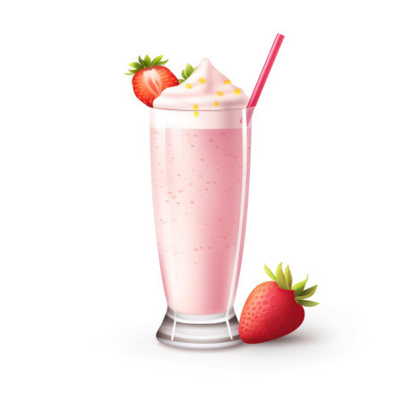 Strawberry milkshake isolated on white background. Vector illustration.の素材