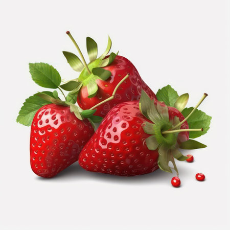 Strawberries with leaves on a white background. Vector illustration.の素材