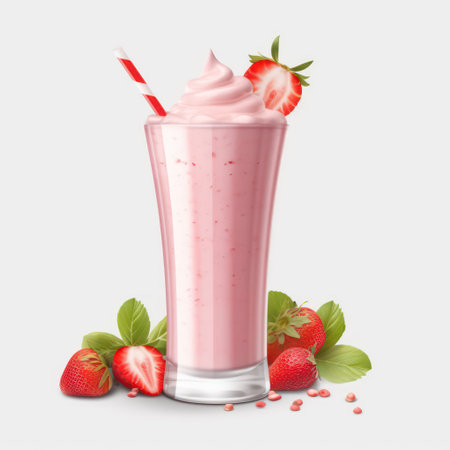Strawberry milkshake isolated on white background. Vector illustrationの素材