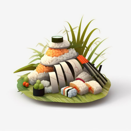 Sushi set isolated on white background. 3d render illustration.の素材