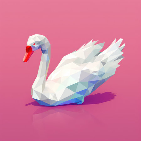 White swan on a pink background. Polygonal style.の素材