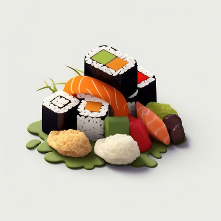 Japanese sushi on a white background. 3d illustration.の素材