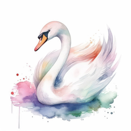 Watercolor swan isolated on white background. Hand drawn illustration.の素材