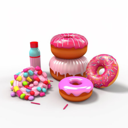3d render of donuts with pink glaze and sprinklesの素材