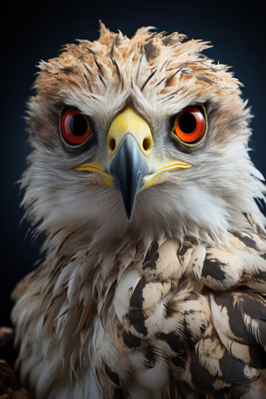 Portrait of an eagle with big eyes on a dark background.の素材