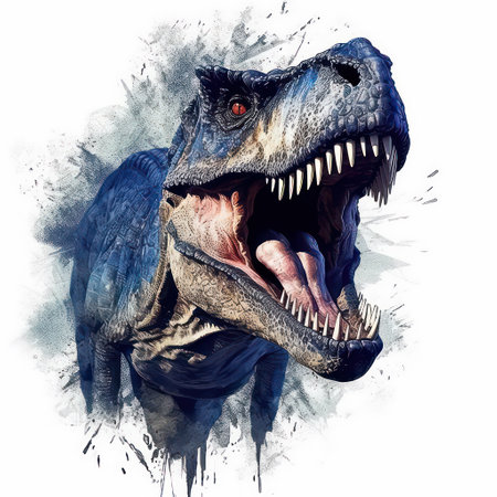 Tyrannosaurus rex. Digital watercolor painting on white backgroundの素材