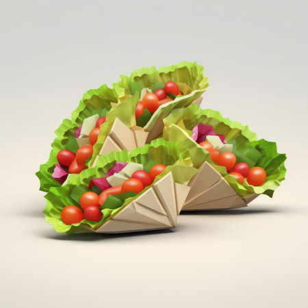 Vegetable salad in paper bag on white background. 3d illustrationの素材