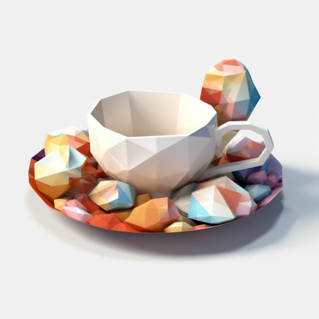 Coffee cup and saucer in low polygonal styleの素材