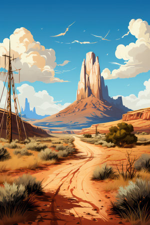 Monument Valley, Arizona, United States of America. Landscape with mountains and road. Vector illustrationの素材