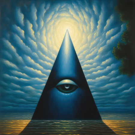 Eye in a pyramid of clouds. 3d rendering. Computer digital drawing.の素材
