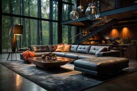 interior of modern luxury living room with sofa and coffee table, 3d renderの素材