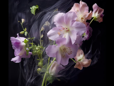 bouquet of pink alstroemeria on a black backgroundの素材