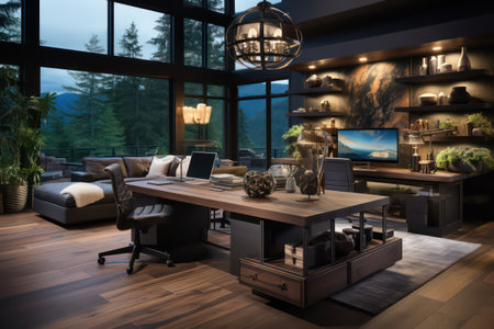 Interior of a modern living room with a wooden floor. 3d renderingの素材