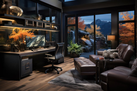 3d rendering interior of a modern living room with a beautiful viewの素材