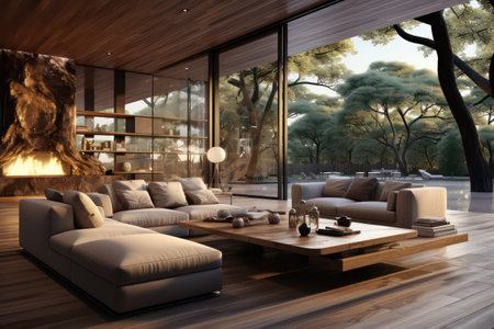 3d rendering of a modern living room interior design with a beautiful viewの素材