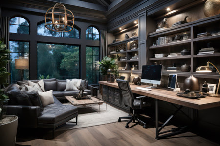 Luxury home office interior design. 3d rendering mock upの素材