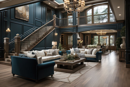 Luxury living room in classic style. 3d rendering.の素材