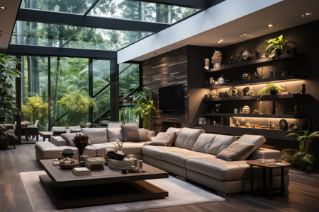 Interior of a modern living room with a sofa and coffee tableの素材