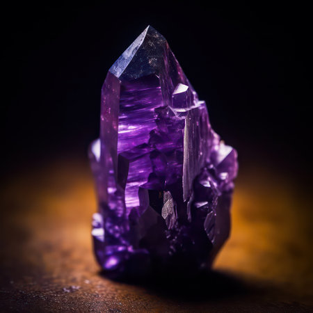 Amethyst on a wooden background. Macro. Selective focus.の素材