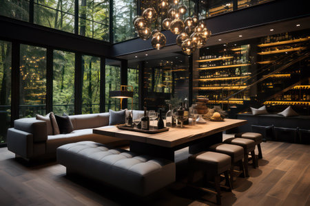 Interior of a modern cafe with a wooden floor. 3d renderingの素材
