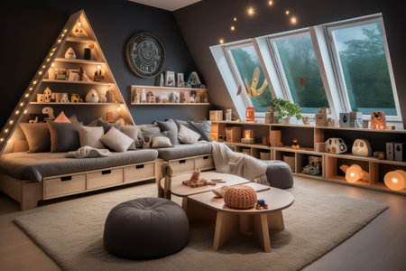 Children's room in the Scandinavian style. 3d render. Interior design.の素材