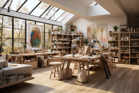 Interior of a modern artist's studio. 3d rendering.の素材
