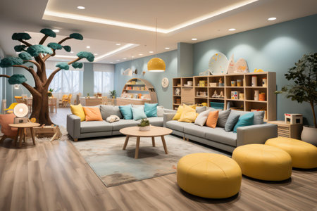 Interior of children's room with sofas and modern furnitureの素材