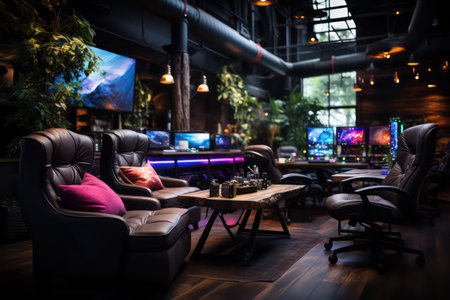 Interior of a night club with a variety of gaming equipment.の素材