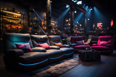Interior of a night club with a row of sofasの素材