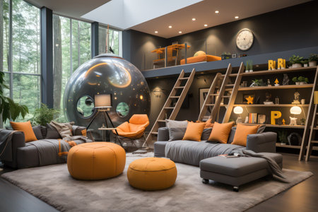 Interior of a modern living room with sofa and sofaの素材