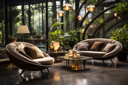 Luxury living room interior with coffee table, sofa and armchairの素材
