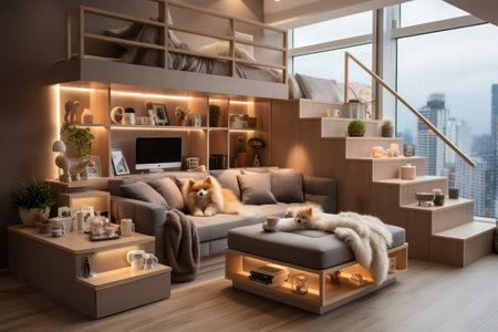 Cozy living room interior with sofa, coffee table and TV. 3d renderingの素材