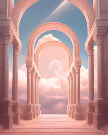 Mystical archway in the sky. 3D illustration.の素材