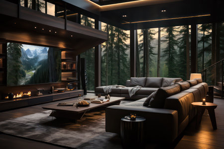 3d rendering interior of modern cozy living room with wooden floor.の素材